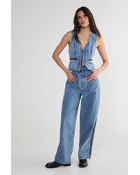 Nasty Gal - Denim Seam Detail Zip Waistcoat - Lyst
