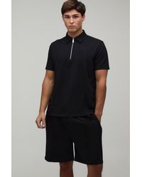 BoohooMAN - Seam Detail Regular Fit 1/4 Zip Polo & Short Set - Lyst