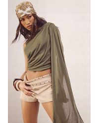Boohoo - Sheer Textured Ruched Drape Detail Top - Lyst