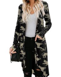 Azura Exchange - Printed Animal Print Ribbed Knit Cardigan - Lyst