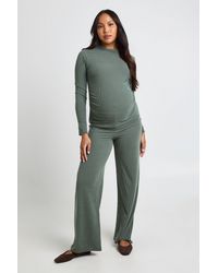 Boohoo - Maternity Two Toned Rib Long Sleeve Top & Flared Trouser Co Ord - Lyst