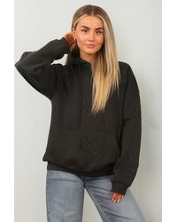 Femme Luxe - Oversized Crucifix Cross Embroidered Hoodie - Lyst