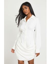 Boohoo - Drape Detail Button Through Shirt Dress - Lyst