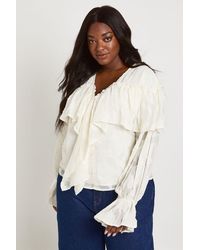 Boohoo - Plus Burnout Ruffle Front Blouse - Lyst