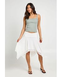 Boohoo - Lace Hem Hanky Hem Midi Skirt - Lyst