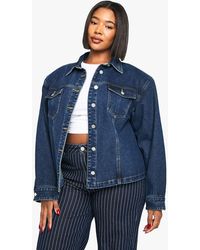 Boohoo - Plus Shoulder Pad Detail Jean Jacket - Lyst