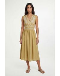 Wallis - Summer Linen Mix Embroidered Midi Dress - Lyst