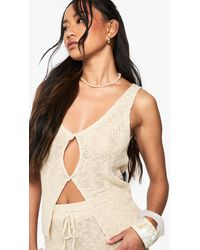 Boohoo - Knitted Twist Front Crochet Waistcoat - Lyst