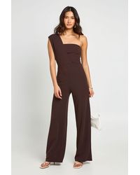 Boohoo - One Shoulder Drape Detail Straight Leg Jumpsuit - Lyst