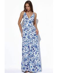Busem - Floral Satin Pleated Maxi Dress - Lyst