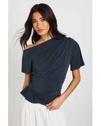 Boohoo - Cupro Off The Shoulder Cinched Waist Detail Top - Lyst