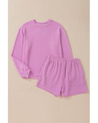 Azura Exchange - Phalaenopsis Corded Knit Long Sleeve Top And High Waist Shorts Set - Lyst