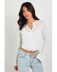 Boohoo - Sheer Double Layer Henley Top - Lyst