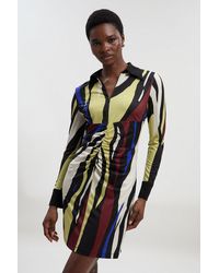 Karen Millen - Abstract Zebra Print Ruched Detail Collared Mini Crepe Shirt Dress - Lyst