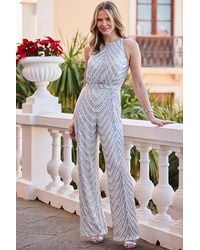 Sosandar - Champagne Halter Neck Statement Sequin Jumpsuit - Lyst