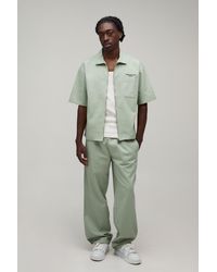 BoohooMAN - Oversized Pocket Embroidered Twill Zip Up Shirt & Relaxed Trouser Set - Lyst