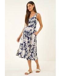 Roman - Palm Leaf Print Midi Dress - Lyst