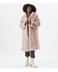 Gini London - Panelled Hooded Longline Fur Coat - Lyst