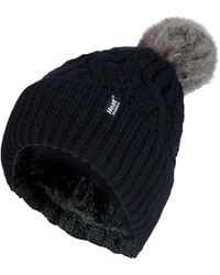 Heat Holders - Ladies Ribbed Cuffed Pom Pom Bobble Beanie Hat With Fleece Lining - Lyst