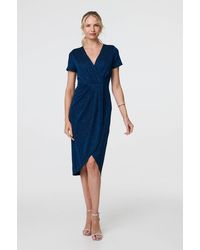 Izabel London - Sparkly Ruched Short Sleeve Midi Dress - Lyst