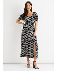 Gini London - Schwarzes Midikleid Mit Geodruck Und Quadratischem Ausschnitt - Lyst