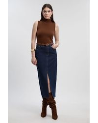 Karen Millen - Denim 5 Pocket Midi Pencil Skirt - Lyst
