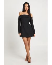 Boohoo - Petite Bardot Structured Mini Dress - Lyst