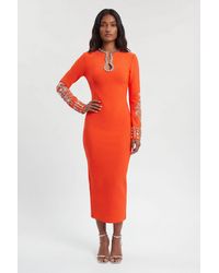 Karen Millen - Figure Form Bandage Knit Embellished Wide Sleeve Midi Dress - Lyst