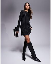 ASOS - Long Angel Sleeve Plisse Mini Dress - Lyst