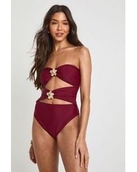 Boohoo - Trim Detail Cut Out Bandeau Swimsuit - Lyst
