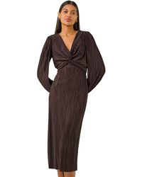 Roman - Plisse Twist Front Midi Dress - Lyst