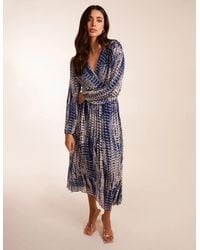 Blue Vanilla - Pleated Abstract Snake Print Wrap Dress - Lyst