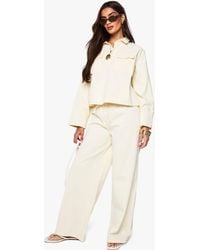 Boohoo - Twill Drawcord Wide Leg Trouser - Lyst