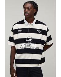 BoohooMAN - Oversized Boxy Sport Embroidered Stripe Rugby Polo - Lyst