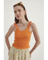 Hiccup - V Neck Smocked Cropped Top - Lyst