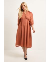 Wallis - Petite Dobby Pleat Detail Button Midi Dress - Lyst