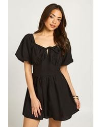 Boohoo - Linen Look Volume Sleeve Mini Dress - Lyst