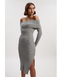Karen Millen - Wool Blend Cosy Bardot Knit Midi Dress - Lyst