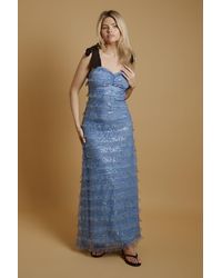 Oasis - Tiered Sequin Mesh Tie Shoulder Maxi Dress - Lyst