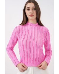 Bigdart - Gestructureerde Slanke Pasvorm Halve Colblouse - Lyst
