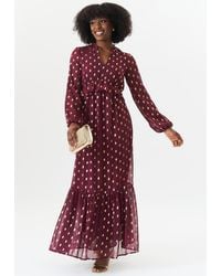 Gini London - Foil Print Ruffle Midi Dress - Lyst
