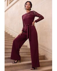 Roman - Petite Lace Contrast Stretch Jumpsuit - Lyst