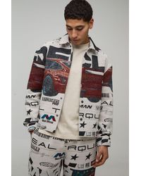 BoohooMAN - Regular Moto Tapestry Overshirt - Lyst