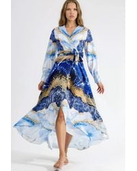 Msn-Collection - Abstract Print Long Sleeve Maxi Dress With Tie Detail - Lyst