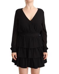 Liu Jo - Dames Zwarte Polyester Lange Mouwen V-hals Mini A-lijn Jurk - Lyst