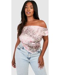 Boohoo - Plus Faded Leopard Mesh Cowl Front And Back Top - Lyst