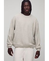 BoohooMAN - Oversized Boxy Basket Knitted Crew Jumper - Lyst