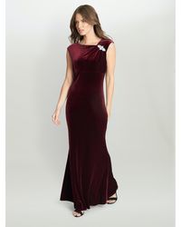 Gina Bacconi - Edina Maxi Velvet Gown With Asymmetrical Neckline And Embellishment - Lyst