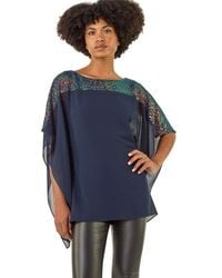 Roman - Sequin Yoke Contrast Chiffon Top - Lyst