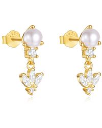 The Jewellery Stockroom - 18Ct Plated Sterling Pearl Cz Arrow Drop Earrings - Lyst